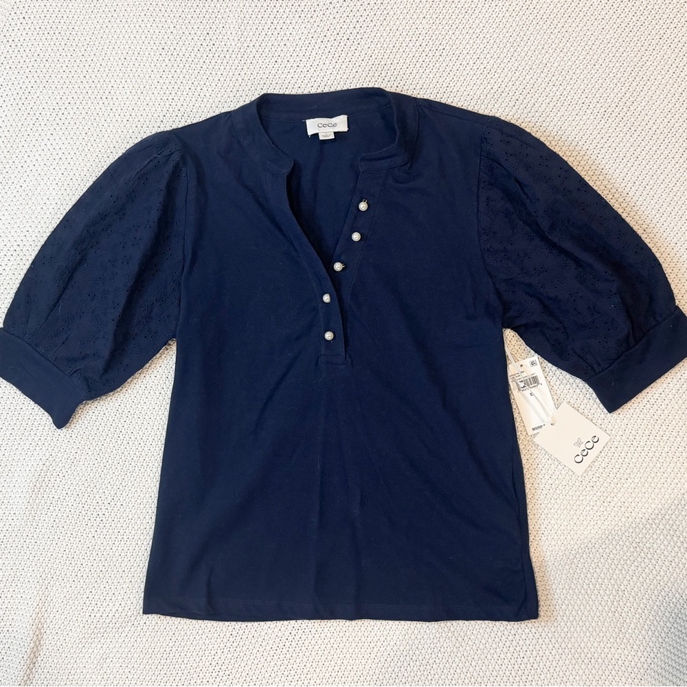 CeCe Elegant Navy Blouse - Picture 2 of 7